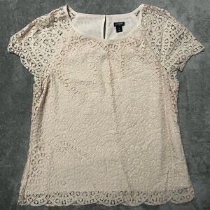 J Crew Factory Lace T Shirt in Vintage Champagne - Women's Size 10